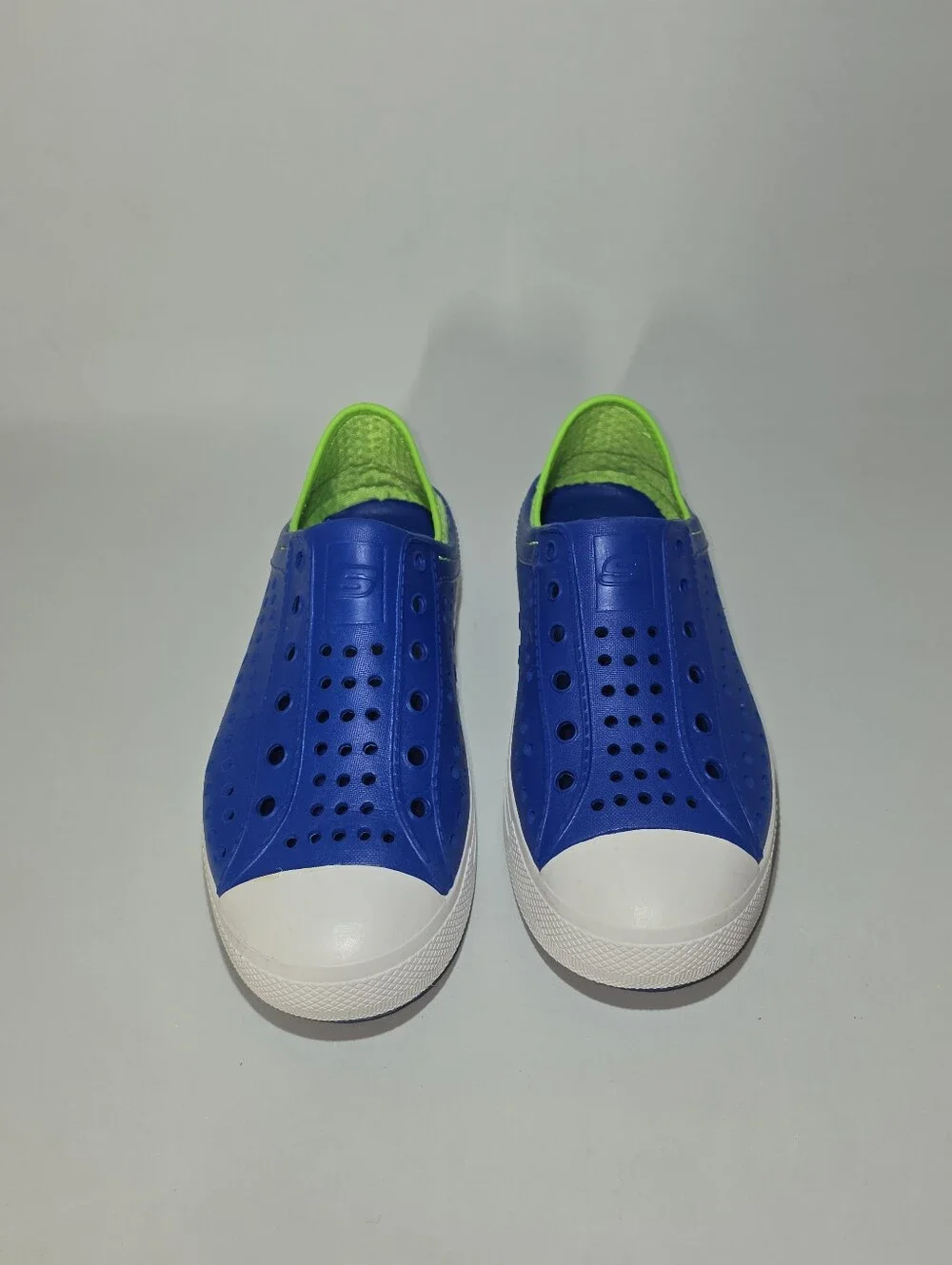 Skechers Kids Blue Slip-On Sandals with Neon Green Lining